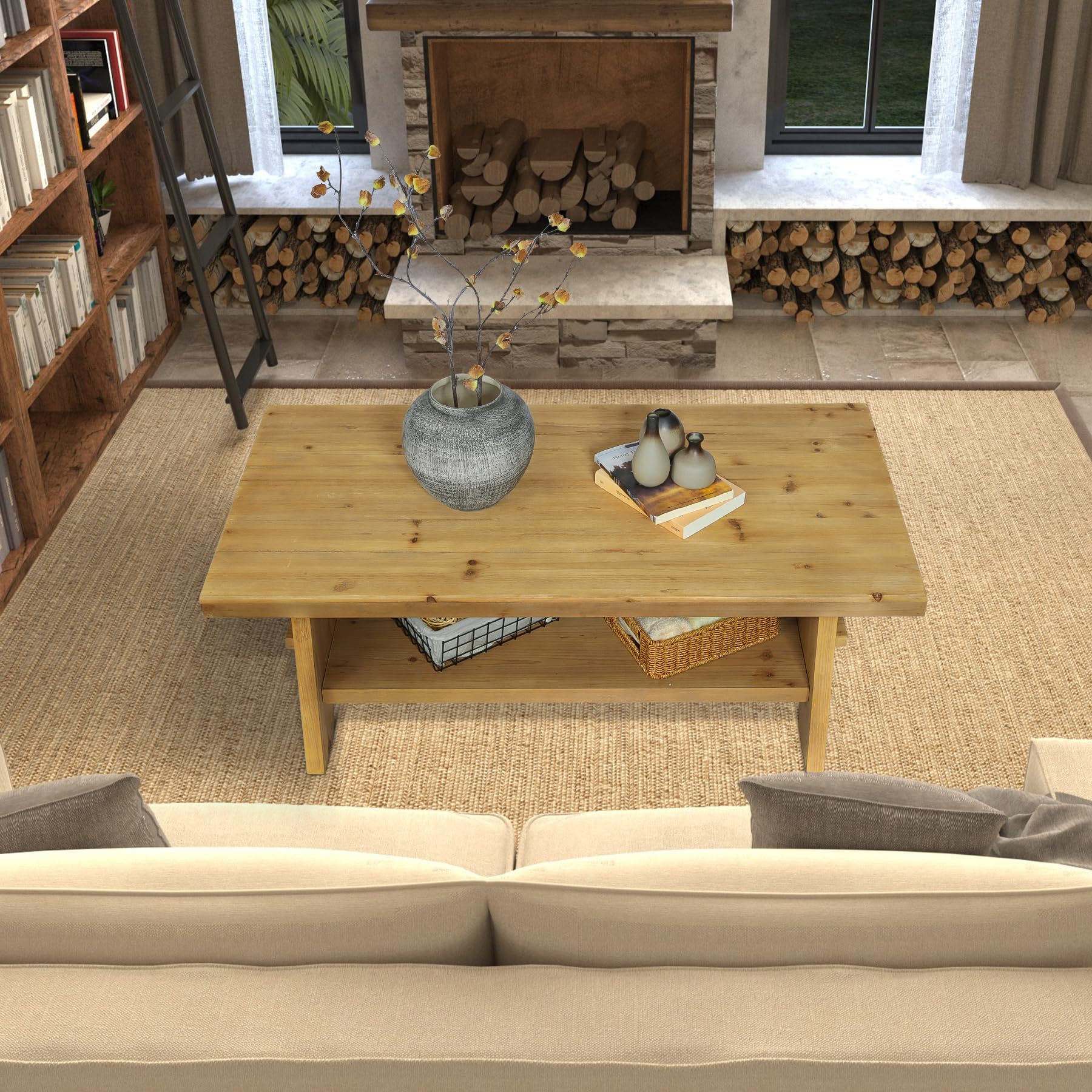 Rustic Farmhouse Wood Coffee Table - 43.4