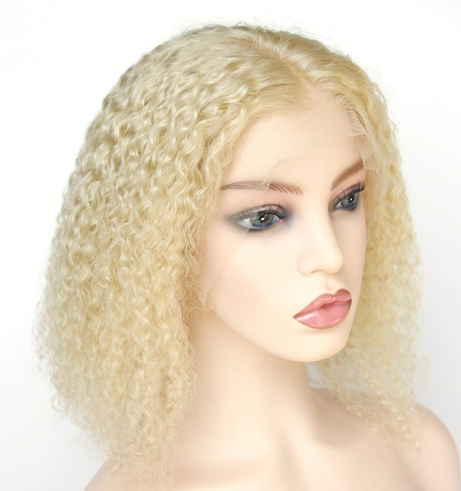 #613 Blonde Deep Curly Human Hair Lace Front Wig - 12