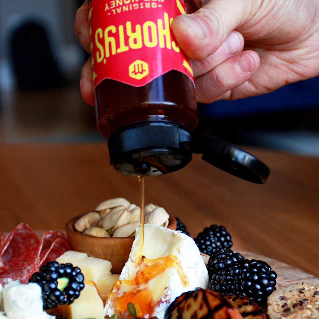 Shorty's Hot Honey - Spicy Sweet Honey Sauce for Wings, Pizza, BBQ & Cocktails - Perfect for Glazing, Dipping & Mixing