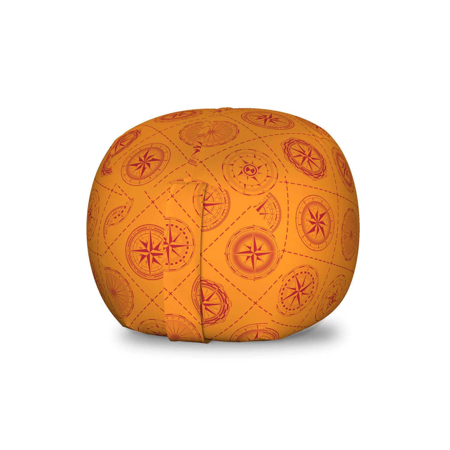 Ambesonne Compass Storage Toy Bag Chair - Windrose Rhombus Pattern, Bicolor Orange & Vermilion Washable Stuffed Animal Organizer | Kids Room Decor, Playroom Storage, Nursery Organization