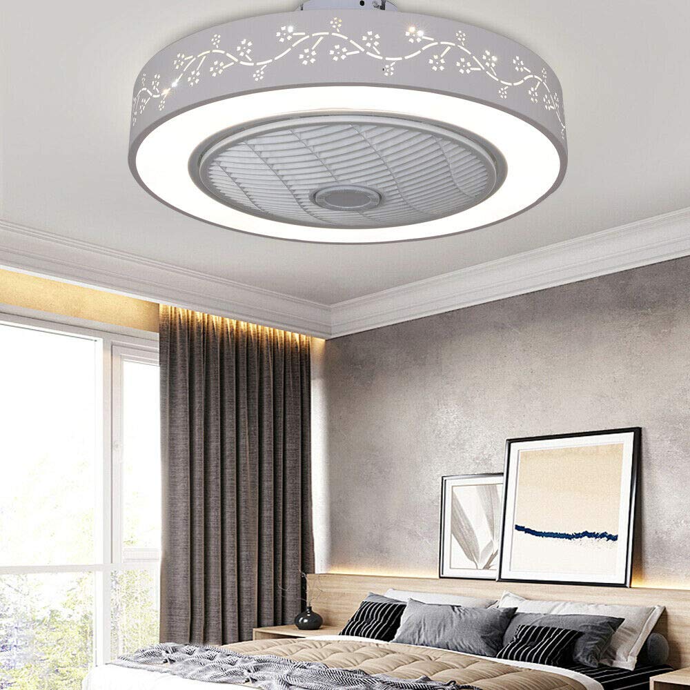 50CM Modern Bladeless Ceiling Fan with LED Light Kit - Round Acrylic Semi-Flush Mount, Color Adjustable Lighting Fixture for Bedroom, Kitchen & Living Room - 110V - Energy Efficient Cooling & Ambient Lighting Solution