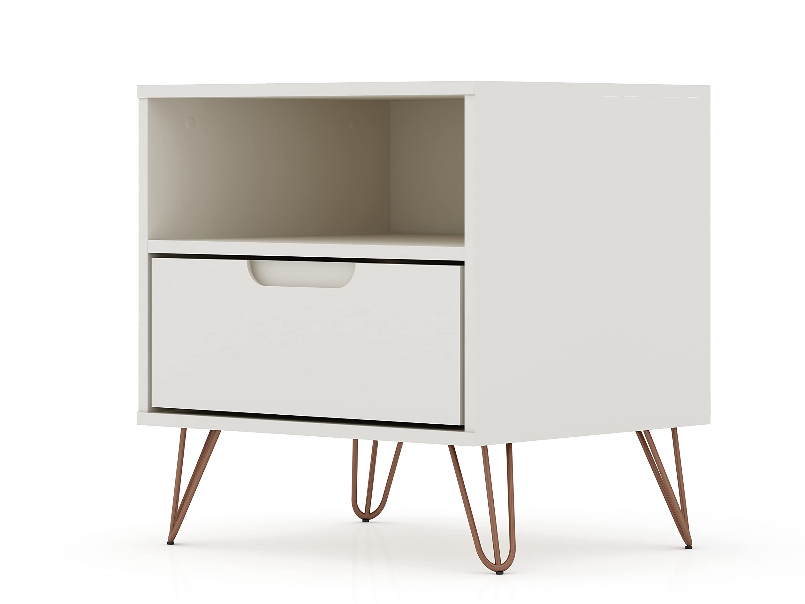 Mid Century Modern Nightstands Set of 2 with Drawer & Cubby - Functional Storage Organizer for Bedroom & Living Room - Off-White Bedside Tables - Perfect for Small Spaces, Guest Rooms & Apartment Decor