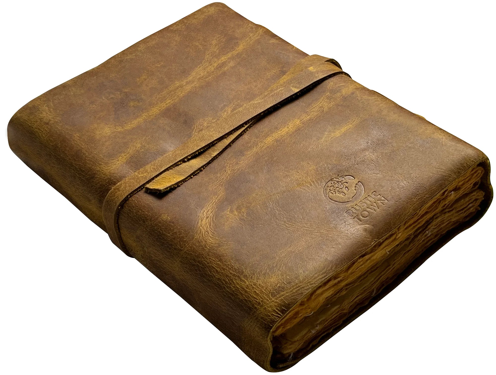 Handmade A5 Leather Bound Journal with Antique Deckle Edge Paper - Rustic Yellow Vintage Notebook for Writing, Sketching & Gift Giving
