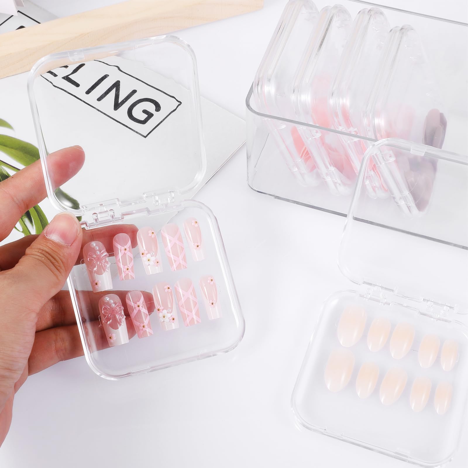 36Pcs Nail Box Organizer Case - Clear Press on Nails Display Storage with 3Pcs All-in-One Nail Box & 60pcs Double Sided Adhesive Tape | Perfect for Nail Art, Home Salon, Professional Nail Technicians & DIY Manicure Enthusiasts
