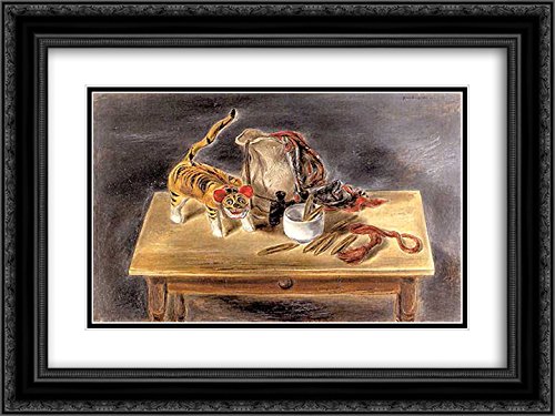 Yasuo Kuniyoshi Japanese Toy Tiger and Odd Objects Framed Art Print - 24x20 Inches, 2X Matted Black Ornate Frame - Perfect for Home Decor, Office Wall Art, and Gift Giving