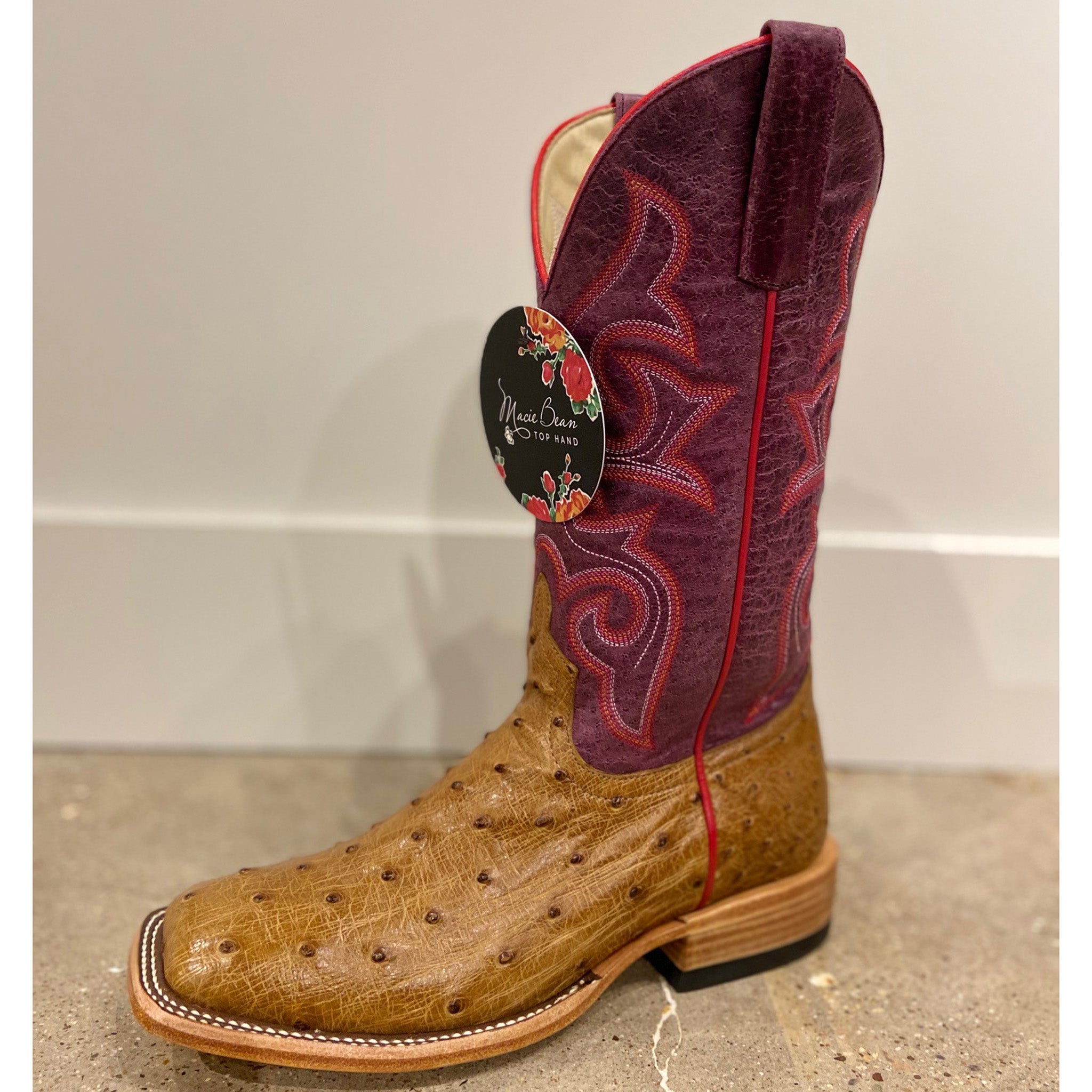 Anderson Bean Women's Antique Saddle FQ Ostrich Cowboy Boots - Western Fashion for Rodeo, Country Dance & Everyday Wear