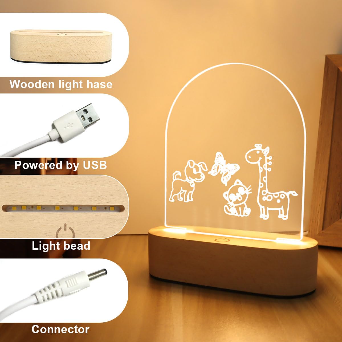 Personalized LUMINARA HAVEN LED Night Light for Baby - Custom Nursery Lamp, Kids Bedside Table Light with Animal Designs - Perfect Gift for Newborns, Baptism, Boys & Girls (Use in Nursery, Bedroom, or as Soothing Nightlight)