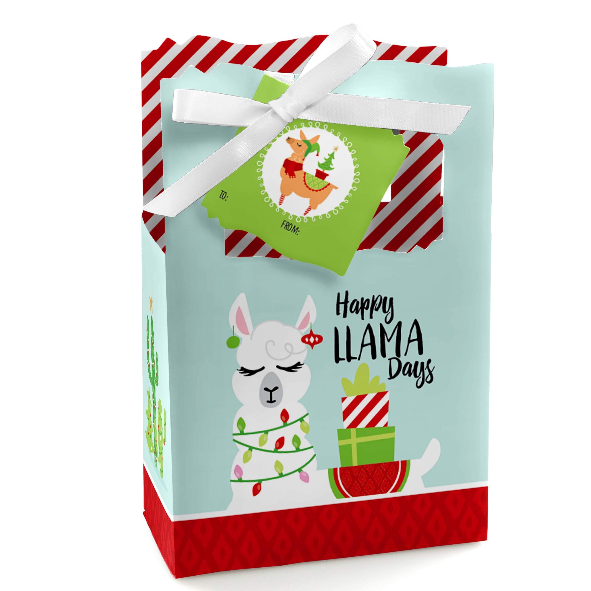 Big Dot of Happiness Fa La Llama Christmas Holiday Party Favor Boxes - Set of 12 Festive Gift Boxes for Holiday Parties, Office Celebrations & Christmas Events