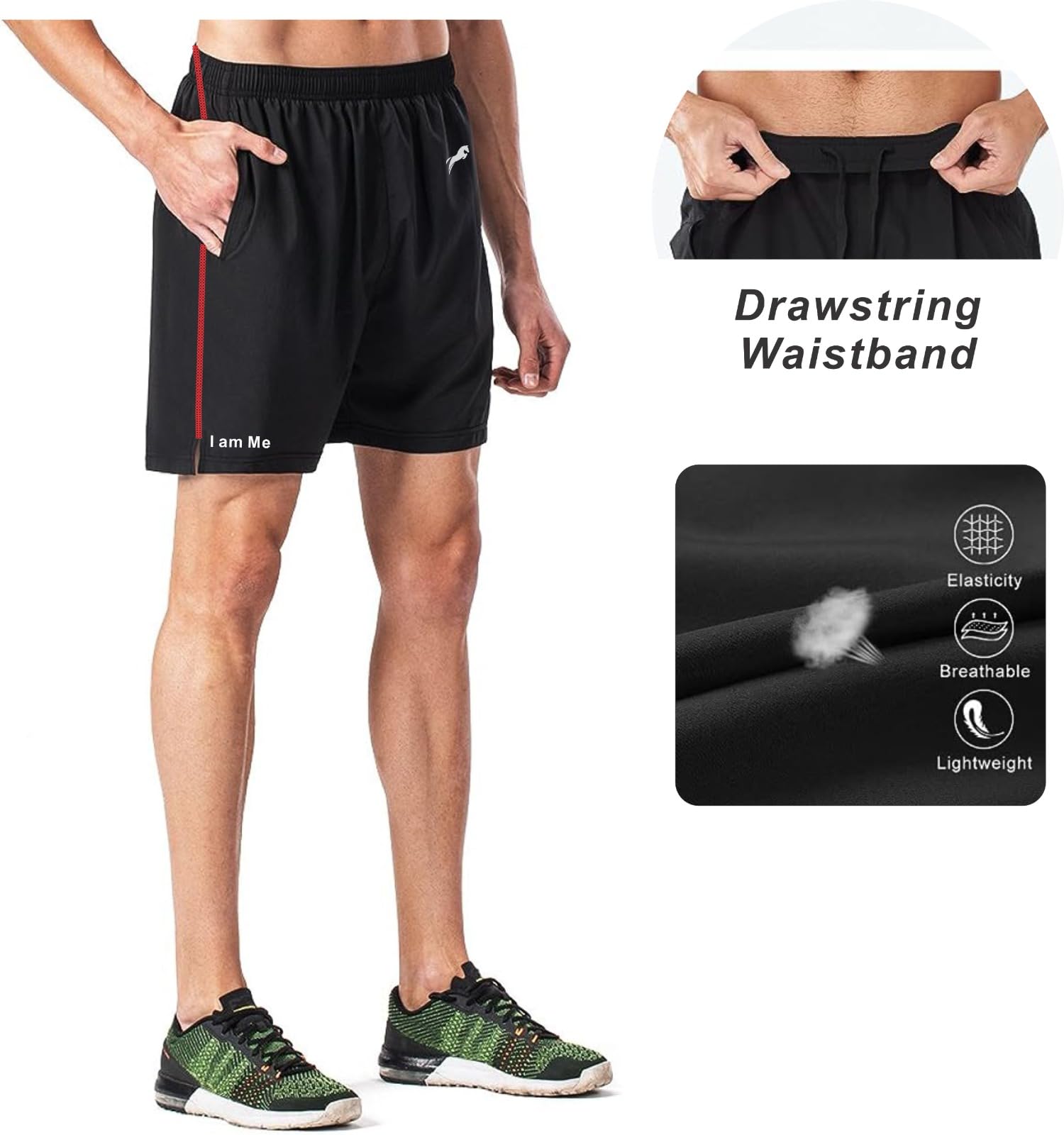 JUST RIDER Men's Quick-Dry Polyester Yoga & Running Shorts with 2 Zipper Pockets & Back Loop - Lightweight Gym Workout Shorts for Summer Sports, Jogging, and Active Lifestyle
