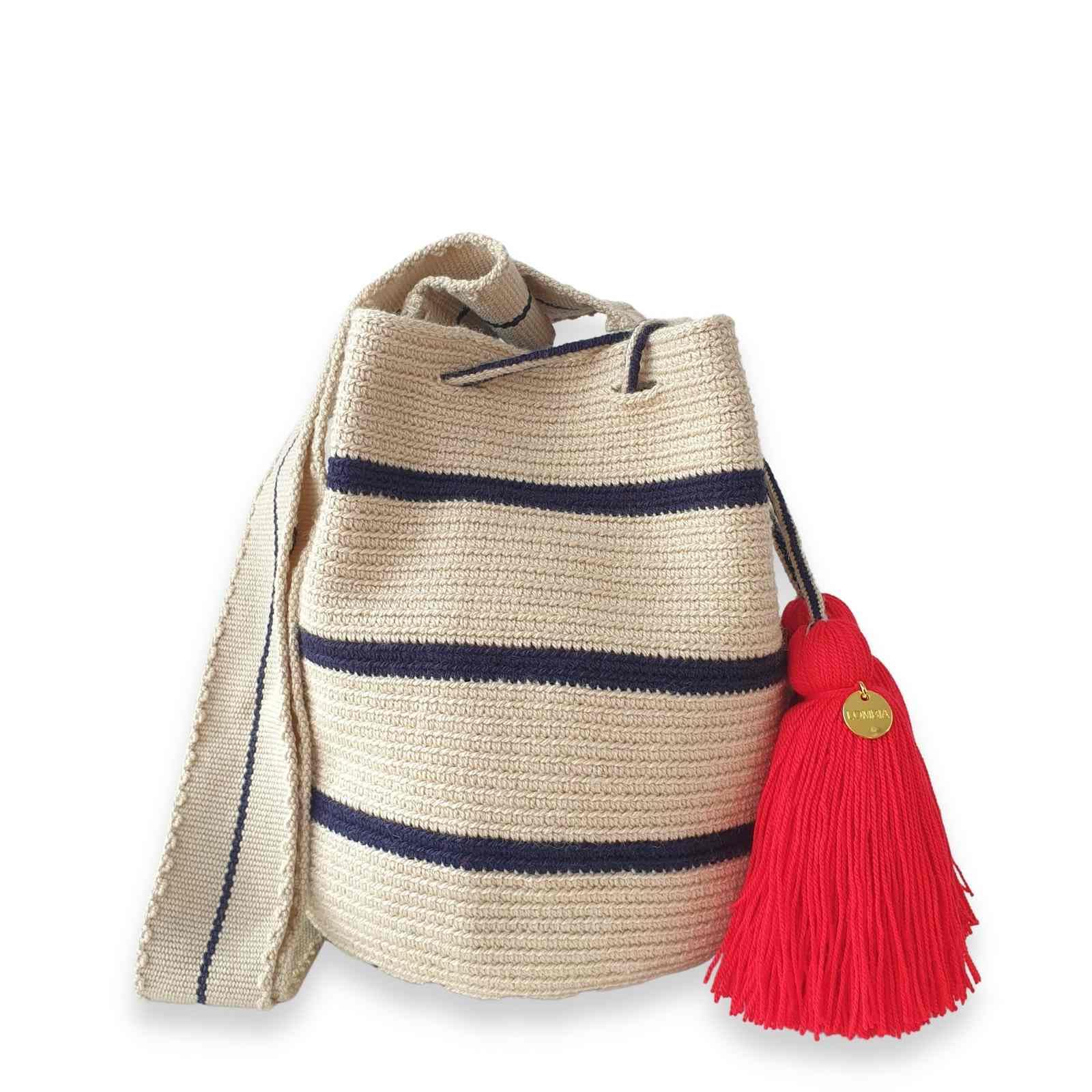 Fairtrade Authentic WAYUU Bag from Colombia - Medium Crochet Crossbody Handmade Purse, Bucket Bag, Artisan Craft (Wula) - Perfect for Beach, Travel & Boho Fashion Accessories