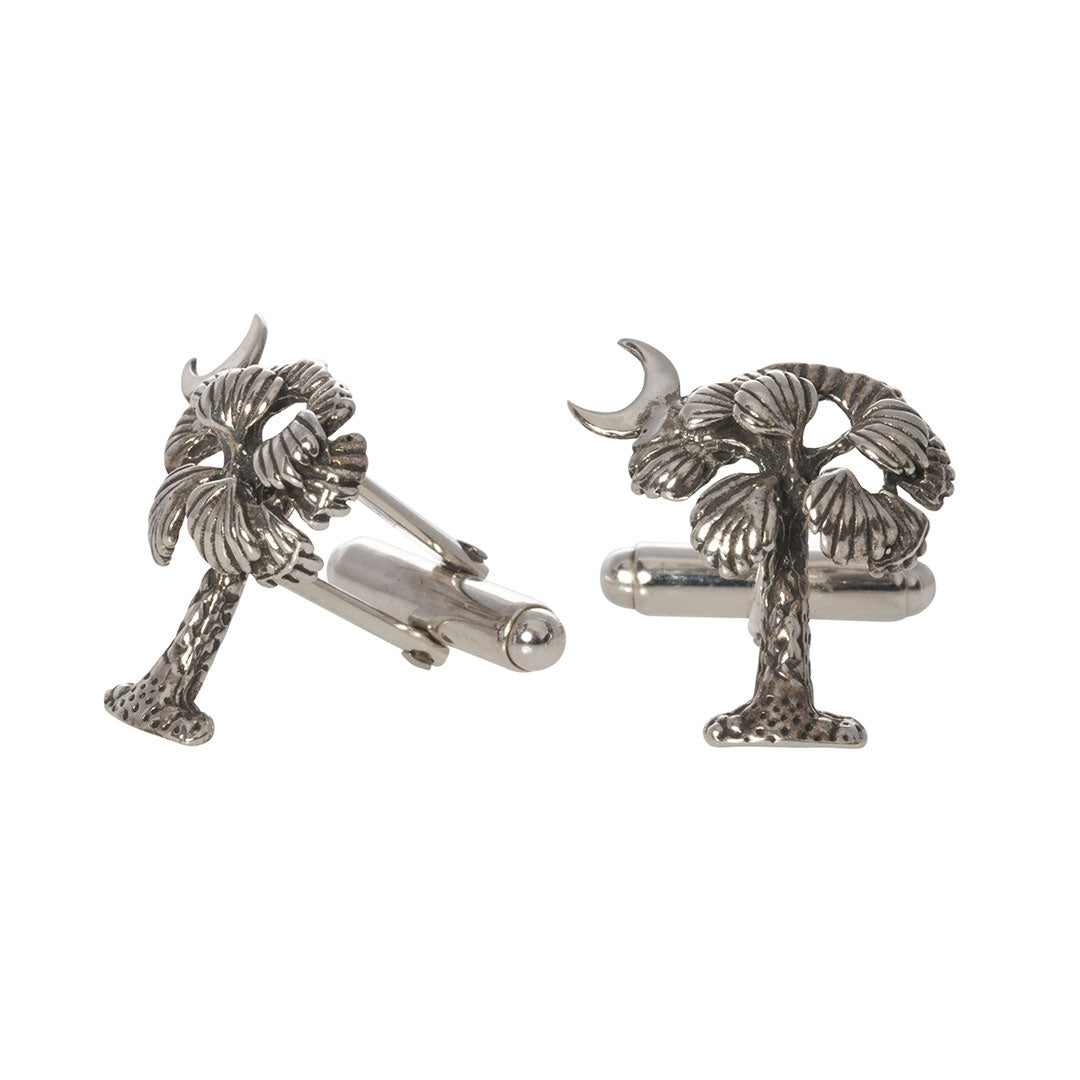 Sterling Silver Palmetto Moon Cufflinks for Men - Elegant Southern Style Dress Accessories - Perfect for Weddings, Business Meetings & Formal Events