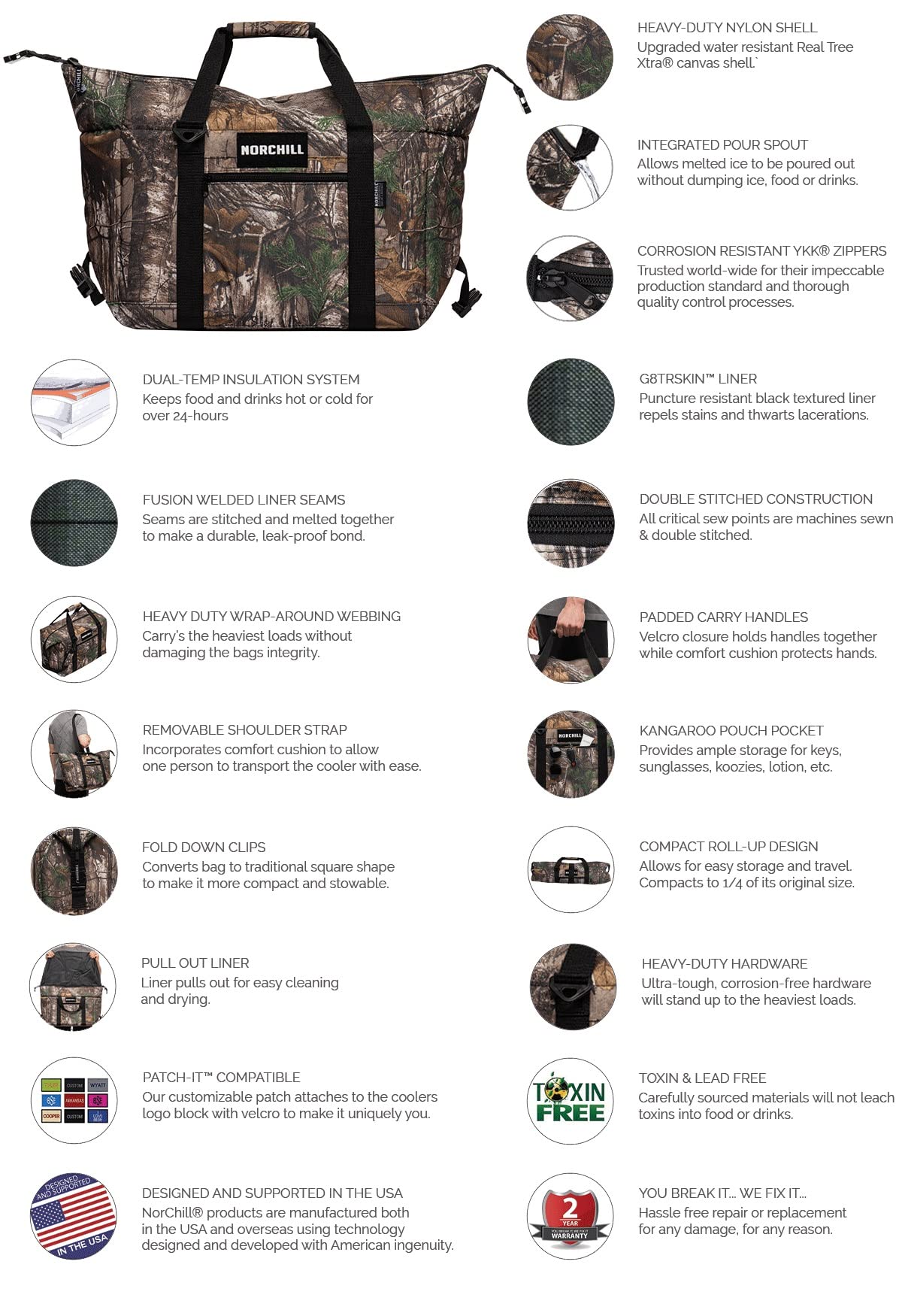 NorChill Soft Coolers - Insulated Soft-Sided Cooler Bag with Realtree Xtra Camo Design | Perfect for Camping, Picnics, Beach Trips & Outdoor Adventures