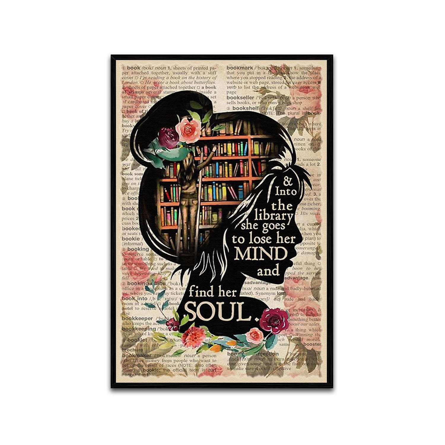 TRITXIY Vintage Library Poster - Vertical Wall Art for Book Lovers, 12x18 Inch (30x45cm) Black Metal Framed Dictionary Print - Perfect for Home Office Decor, Reading Nooks & Literary-Themed Rooms