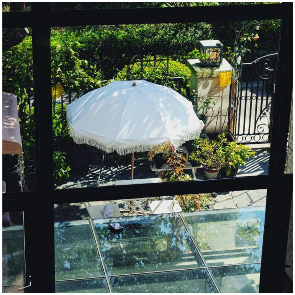 Y&J 1.8m (71in) Outdoor Tilt Beach Parasol with UV Protection - White Tassel Design Patio Umbrella for Garden, Poolside & Dining Table (2.45m Height, Base Not Included) | Perfect for Backyard, Picnics & Coastal Resorts