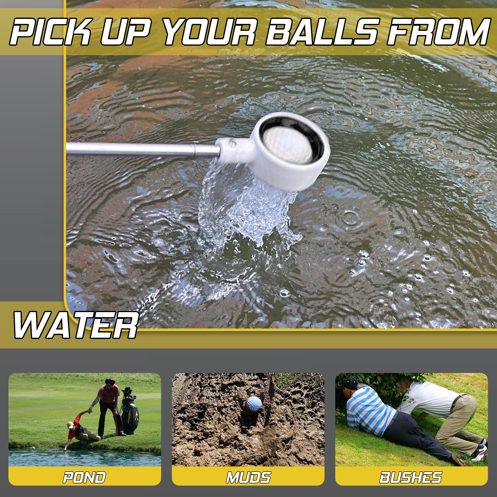 **Prowithlin Telescopic Golf Ball Retriever with Rubber Loop – Durable Non-Rust Water Golf Ball Picker – Perfect Golf Accessories & Gift for Men – Ideal for Lakes, Ponds & Rough Terrain**