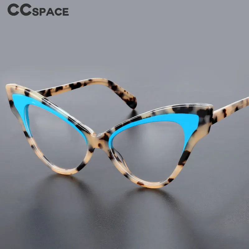 CCspace Unisex Full Rim Oversized Cat Eye Acetate Eyeglasses 55270 - Retro Fashion Glasses for Women & Men - Perfect for Office, Reading, and Stylish Everyday Wear