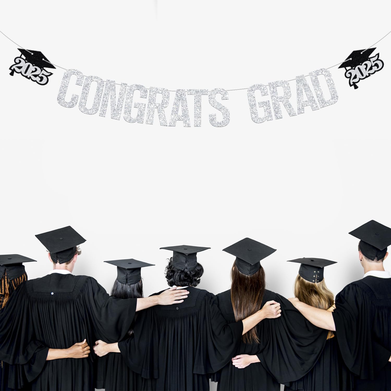 2025 Graduation Banner - Silver Glitter Congrats Grad Sign for Class of 2025 Decorations | Perfect for Graduation Parties, School Events & Photo Backdrops