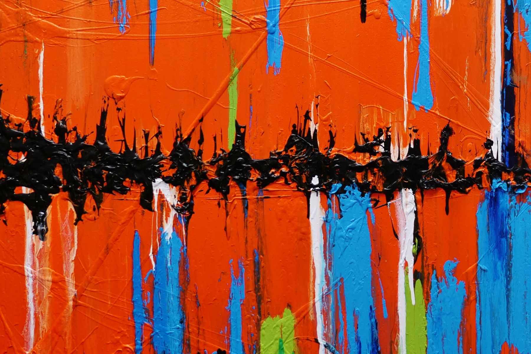 Orange Blue Textured Abstract Painting 240cm x 100cm - Modern Large Wall Art for Living Room, Bedroom & Office Decor