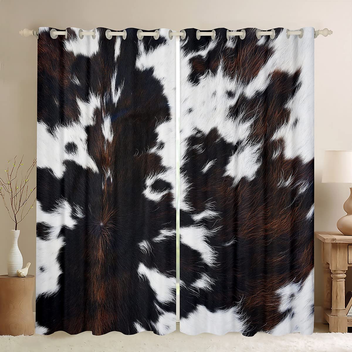 Blackout Cowhide Leather Curtains for Bedroom & Living Room - 2 Panels 52x63 Inch Rustic Farmhouse Window Drapes with 30-50% Darkening Effect | Perfect for Nursery, Kids Room, Home Theater & Light-Sensitive Sleepers