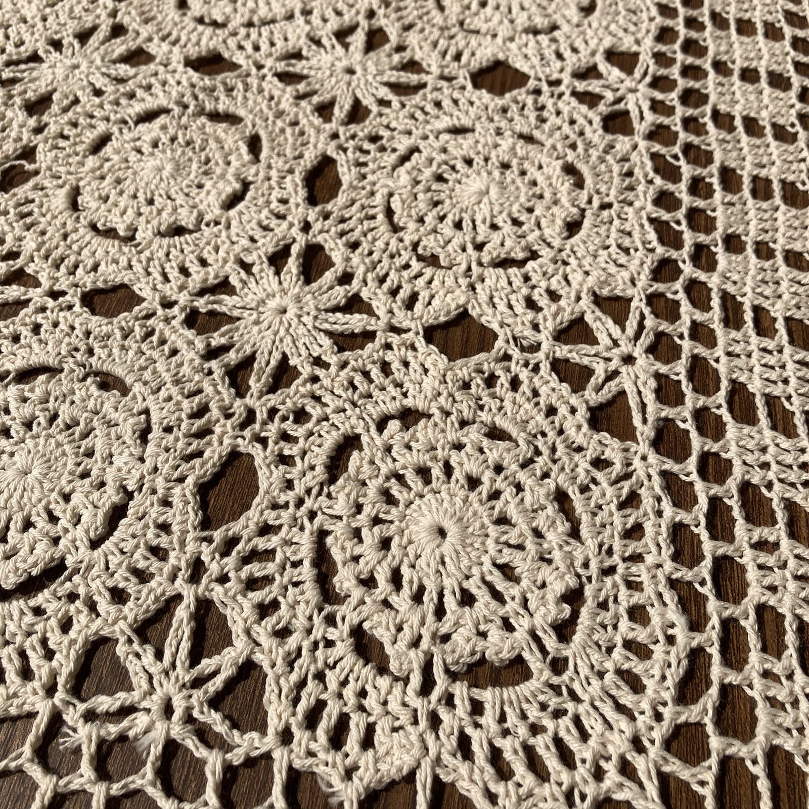 Hsvanyr Beige Rectangular Cotton Crochet Lace Table Runner - 19x72 Inch Handcrafted Doily for Dining Room, Wedding, and Home Decor Centerpiece