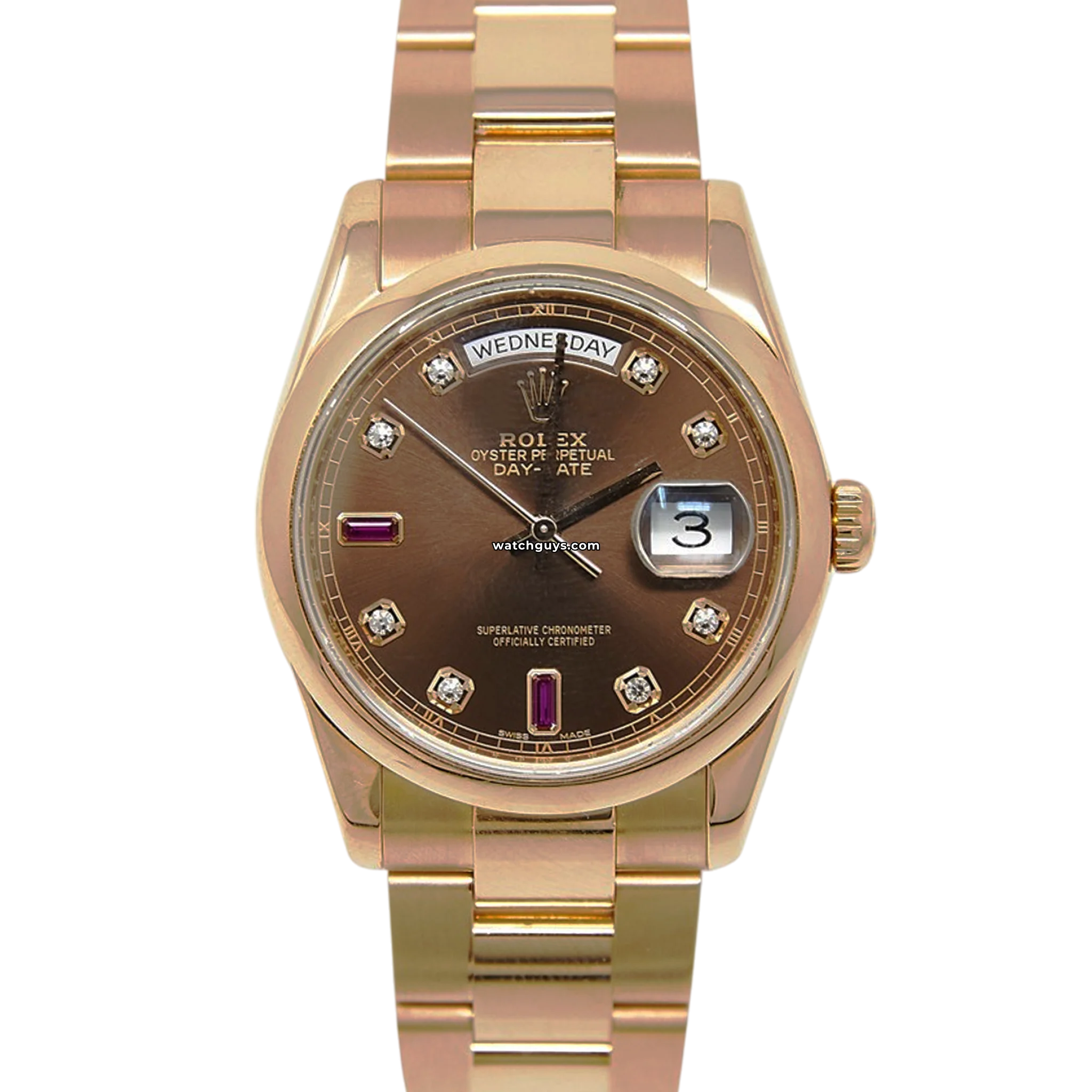Rolex Day Date 118205 Men's Watch - 18k White Gold with Chocolate Diamond Dial - Luxury Dress Watch for Business & Formal Occasions