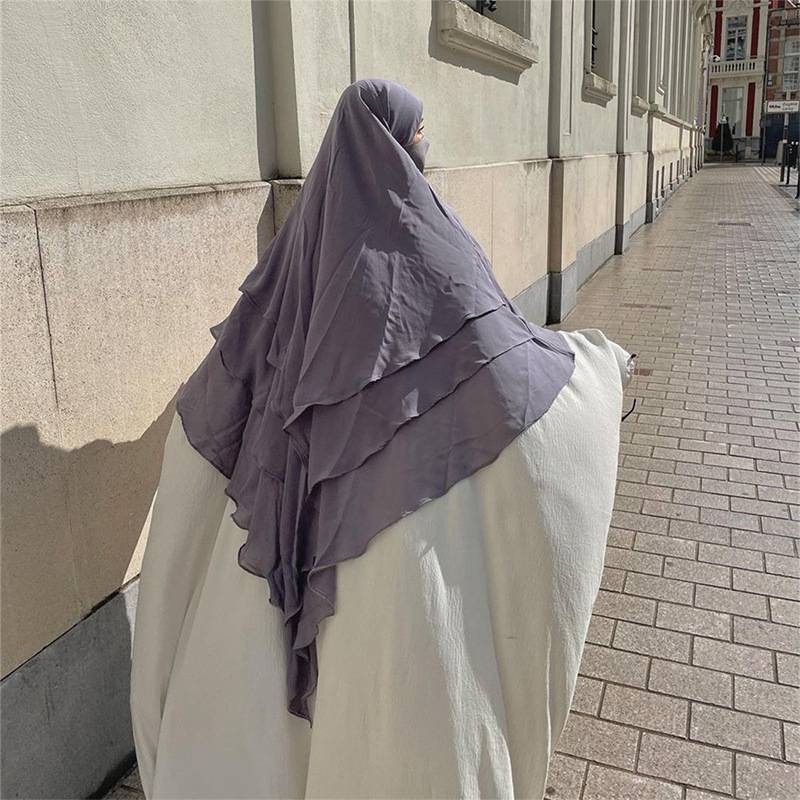 15 Color Options 3 Layer Chiffon Long Khimar Scarf for Muslim Women - Elegant Prayer Hijab, Eid Outfit & Modest Fashion Accessory