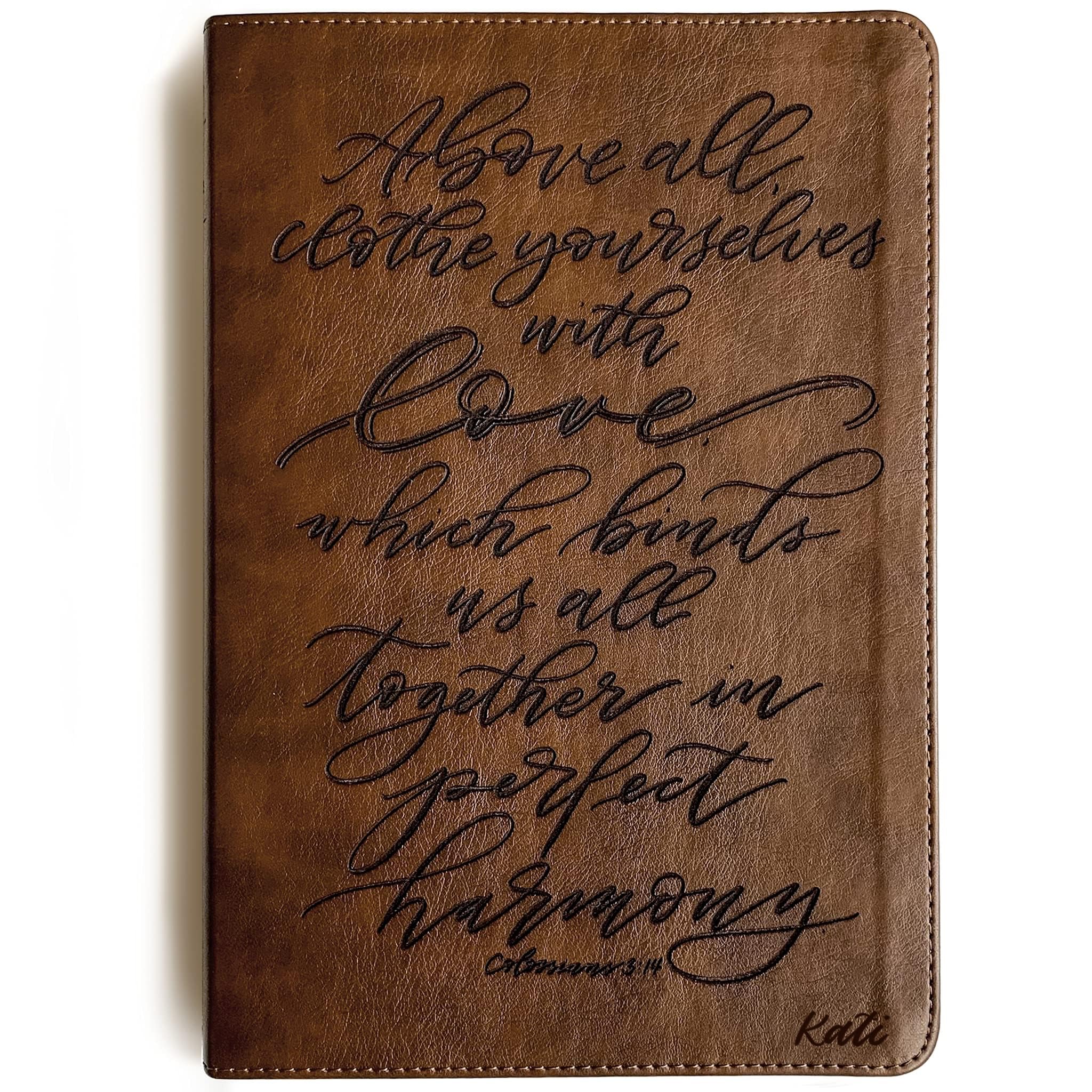 Hand Lettered & Laser Engraved NLT Filament Bible - Personalized Brown Leather Bible with Custom Name Engraving - Perfect Christian Gift for Weddings, Baptisms, Graduations & Birthdays - Inspirational Gift for Faithful Moments & Spiritual Growth