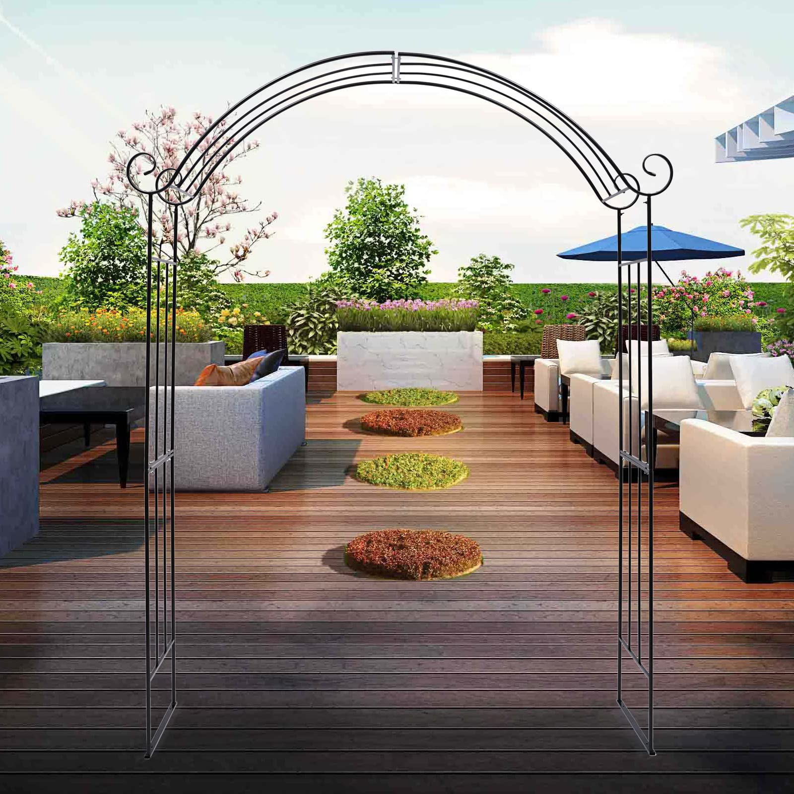 Black Metal Garden Arbor - Wedding Arch, Trellis for Climbing Plants, Outdoor Lawn & Patio Decoration - Perfect for Weddings, Backyard Parties & Vine Support