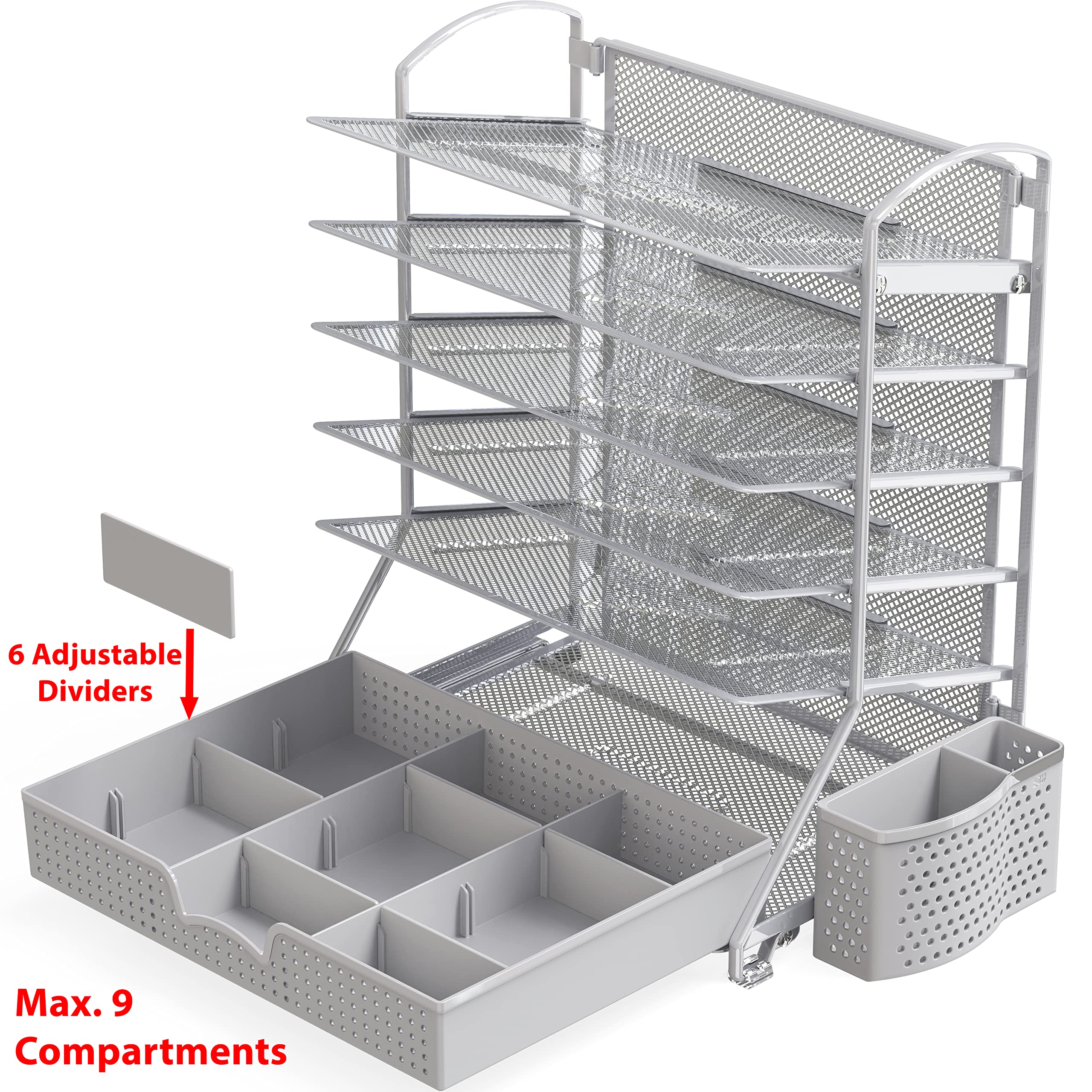 Simple Houseware 6-Tier Desk Organizer with Sliding Drawer - Silver Metal File Tray for Office Documents, Mail & Supplies | Perfect for Home Office, School & Workplace Organization