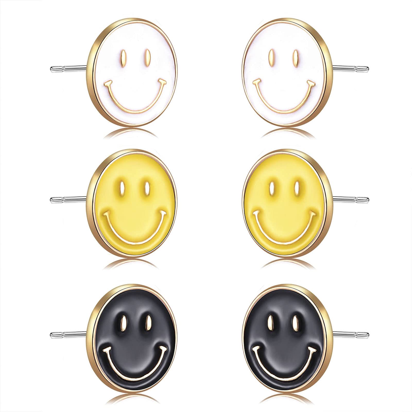Trendy Happy Smile Face Stud Earrings for Women & Teens - Cute Round Preppy Summer Jewelry Gift - Perfect for Everyday Wear, Parties & Gifting