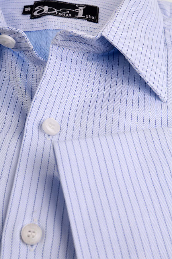 Stylish Light Blue Slim Fit Striped Dress Shirt for Men - Perfect for Business Meetings, Weddings & Formal Occasions