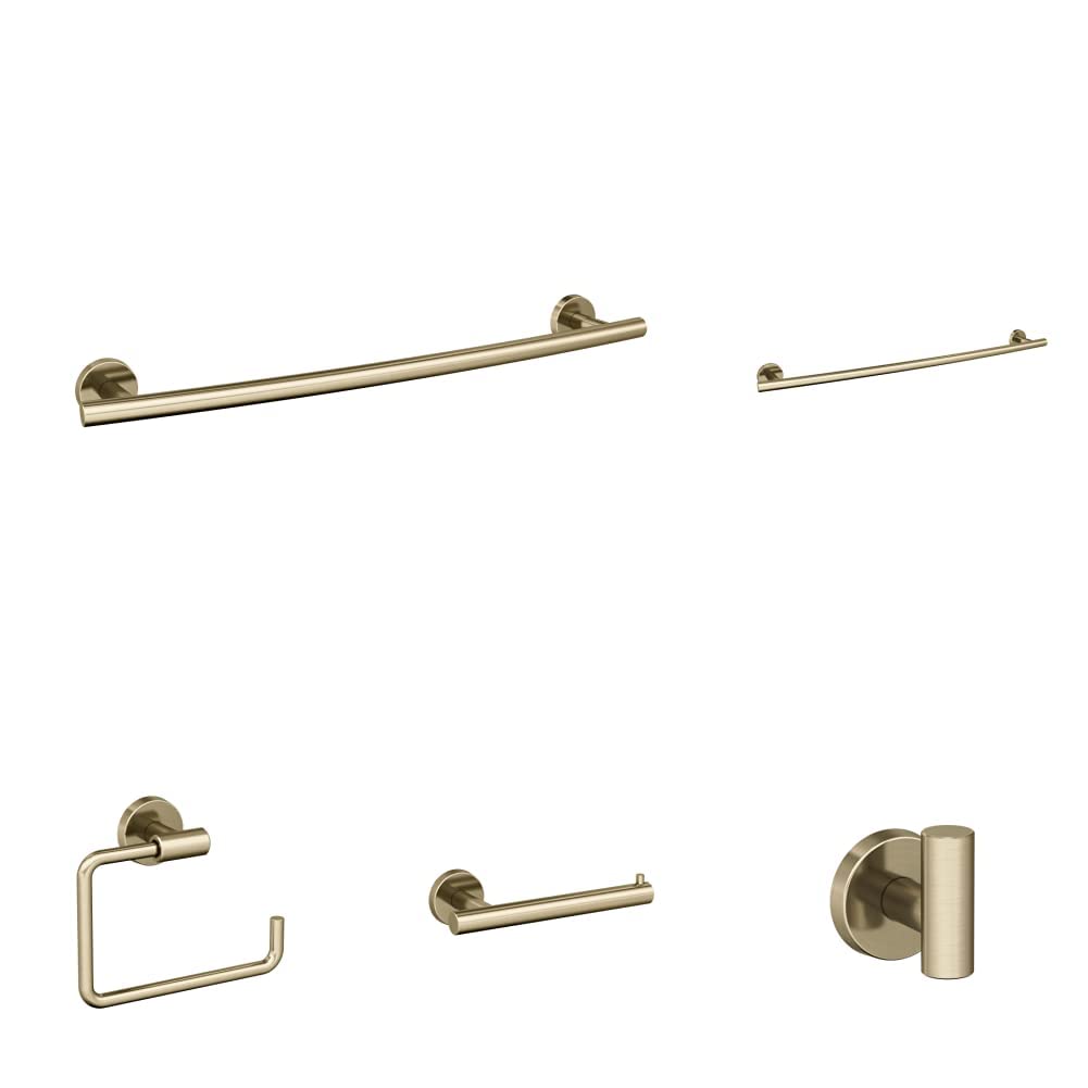 Amerock Golden Champagne Arrondi 5-Piece Bathroom Accessories Set - Elegant Bathroom Decor for Modern Homes & Luxury Hotels
