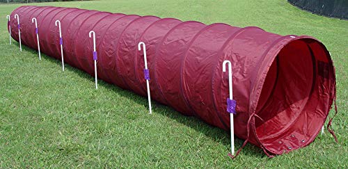 18' Dog Agility Tunnel with Stakes - Durable Pet Training Equipment for Backyard Obstacle Course (Burgundy, Multiple Colors Available) - Perfect for Dog Sports, Agility Training & Outdoor Play