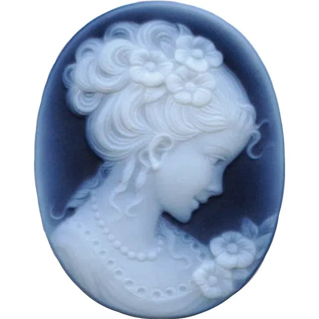 Hand Carved Oval Black Agate Victorian Lady Cameo - 18x13mm or 20x15mm Loose Stone for DIY Jewelry Making - Authentic Natural Gemstone for Necklace, Brooch & Vintage Style Accessories