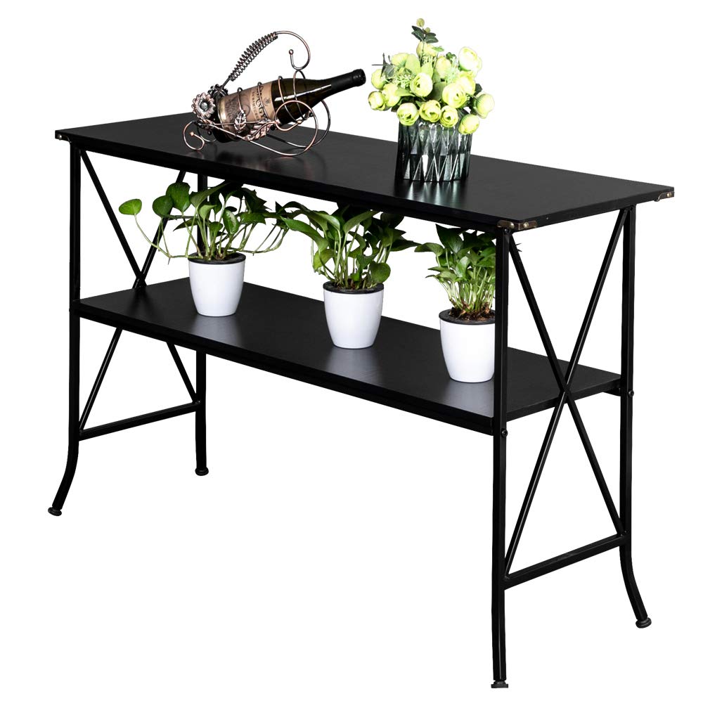 Industrial Console Table with Shelf Storage - Wood & Metal Sofa Table for Entryway, Hallway, Living Room & Bedroom - Modern Accent Table for Home Decor (Black) - Perfect for Small Spaces & Apartment Living