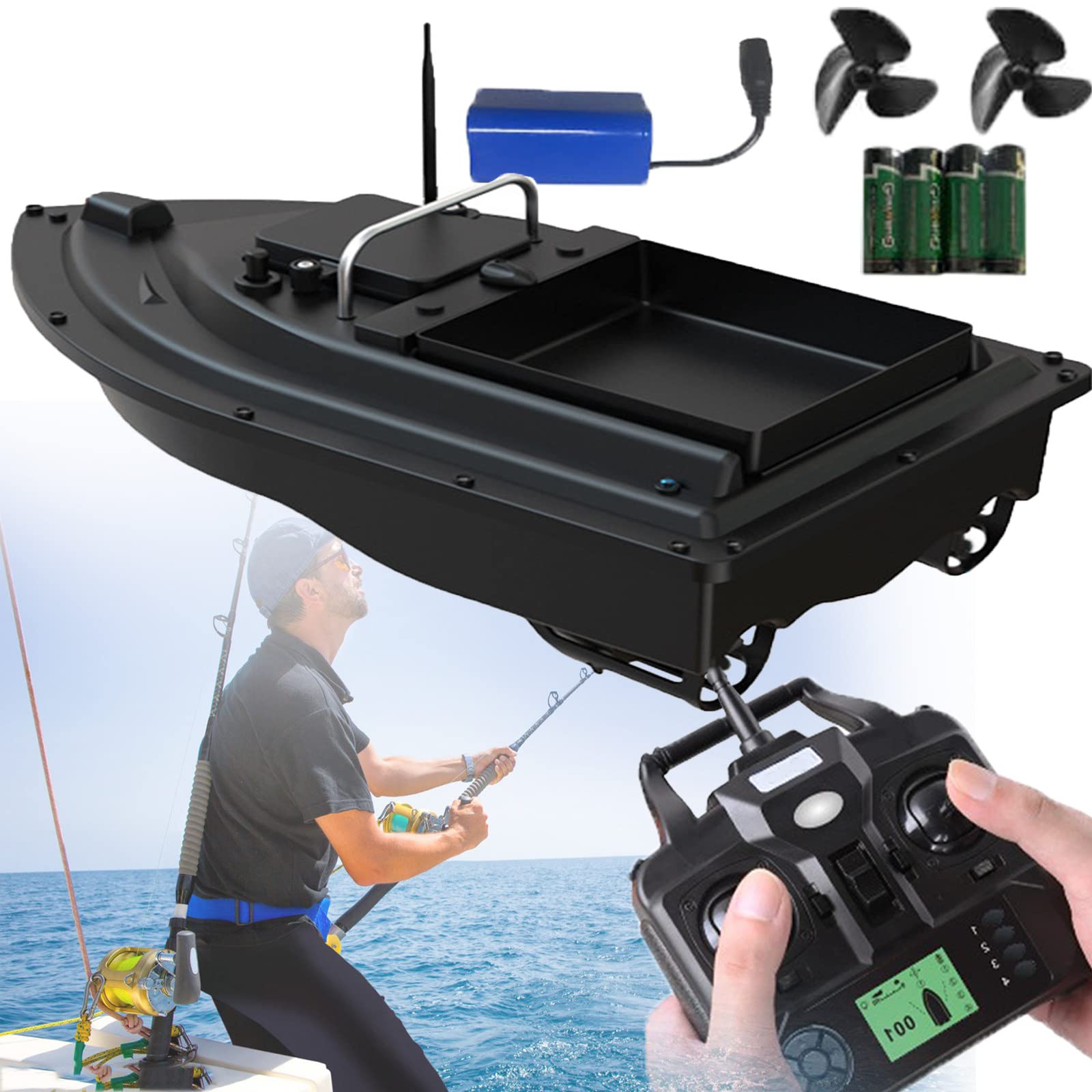 Remote Control Fishing Bait Boat with Fish Finder - 2kg Feed Capacity, Dual Motors & Auto Cruise - 500m Long Range (5200mAh Battery) - Perfect for Lake Fishing, Bait Delivery, and Fish Attraction