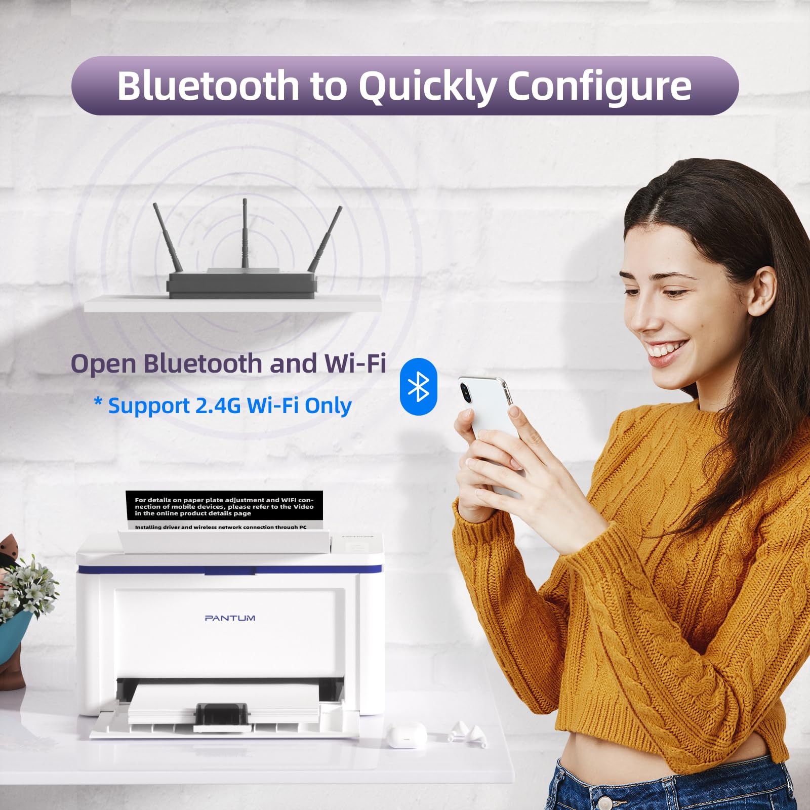 PANTUM BP2309W Wireless Laser Printer with WiFi, USB & Bluetooth - 20ppm A4 Monochrome Printer for Home Office | Compact Design for Small Spaces, Ideal for Remote Work & Student Use