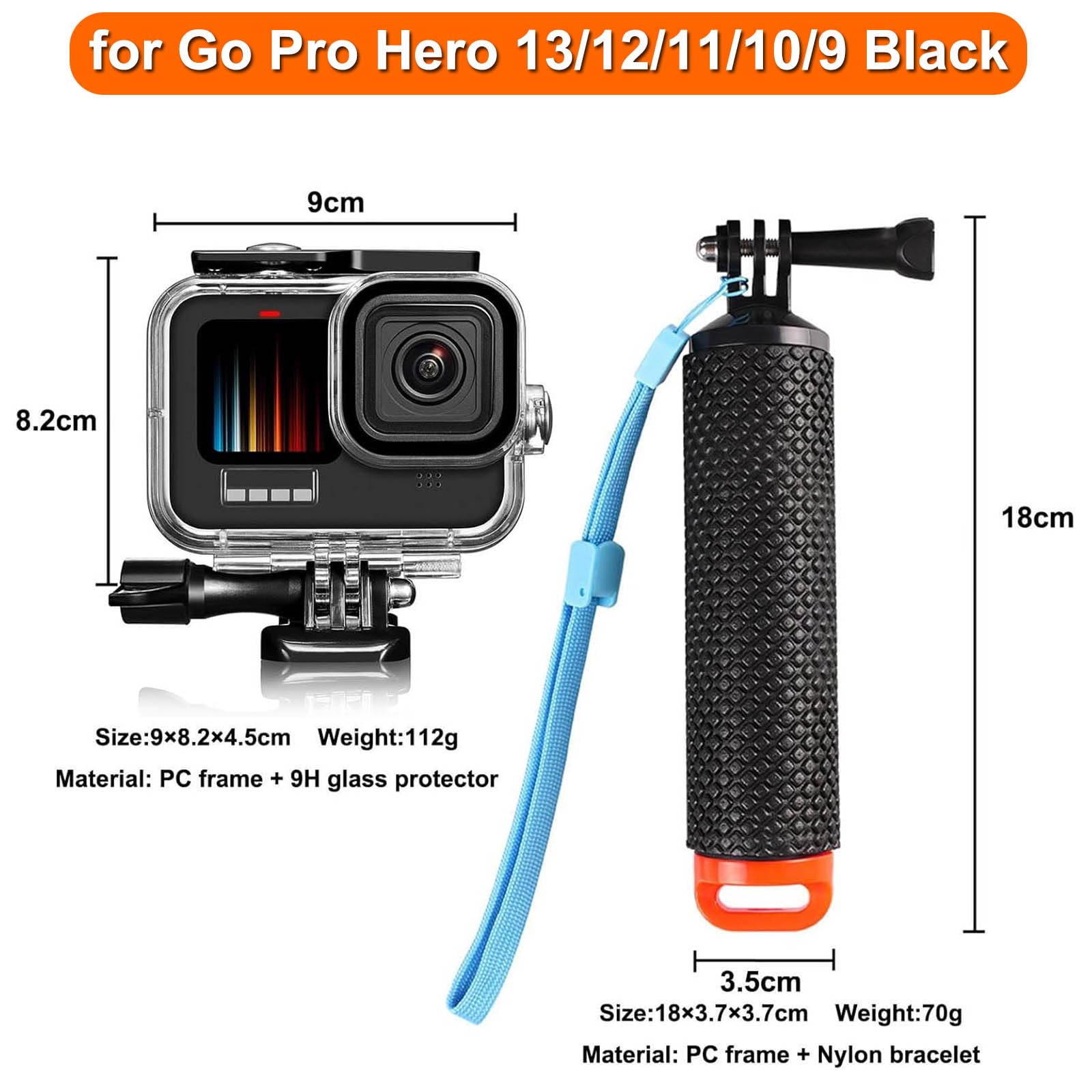 GoPro Hero 13 12 11 10 9 Black Waterproof Housing Case - 60M/196FT Underwater Diving Protection with Camera Handle Mount | Perfect for Scuba Diving, Snorkeling, Surfing & Water Sports