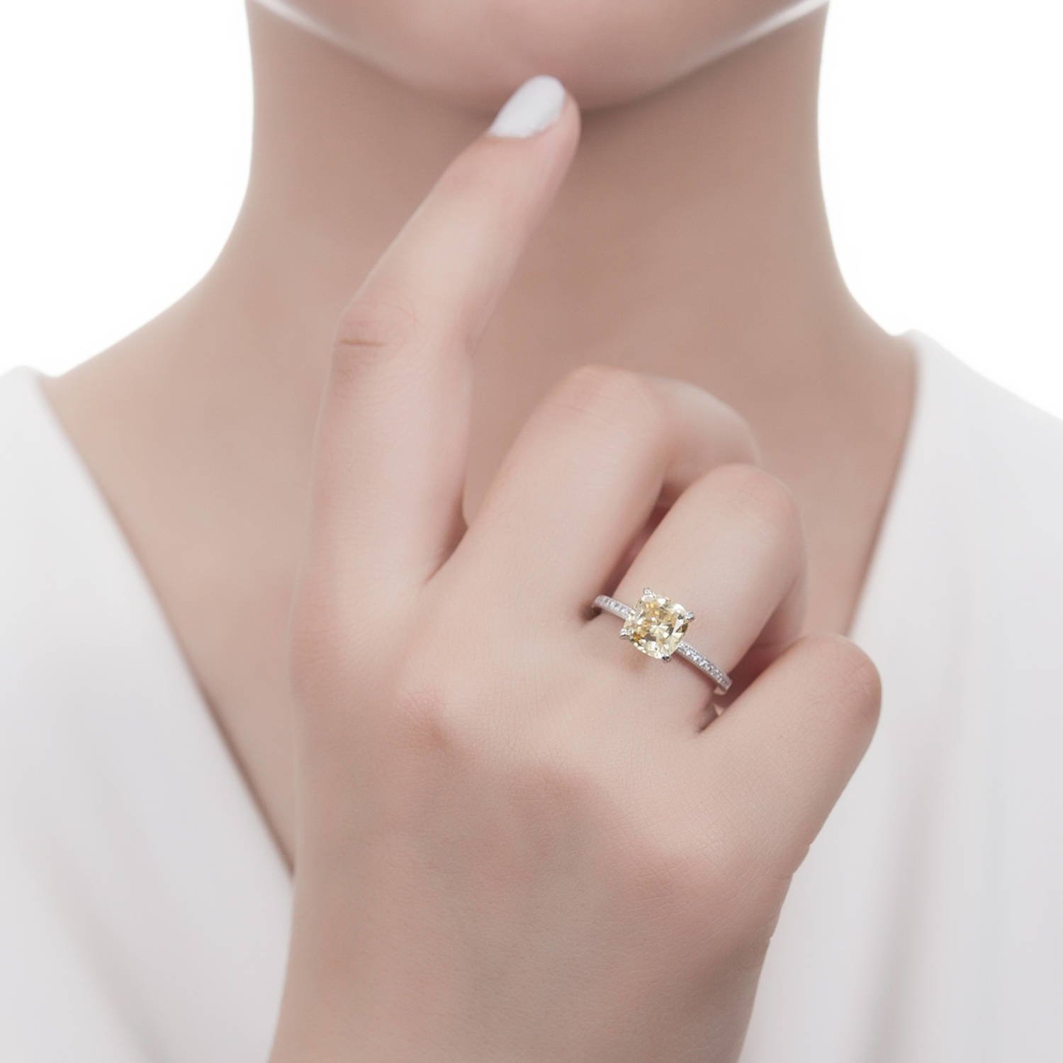BERRICLE 3 Carat Canary Yellow Cushion Cut Cubic Zirconia Sterling Silver Engagement Ring Set for Women - Rhodium Plated, Size 4-10 - Perfect for Wedding, Proposal & Anniversary Gifts