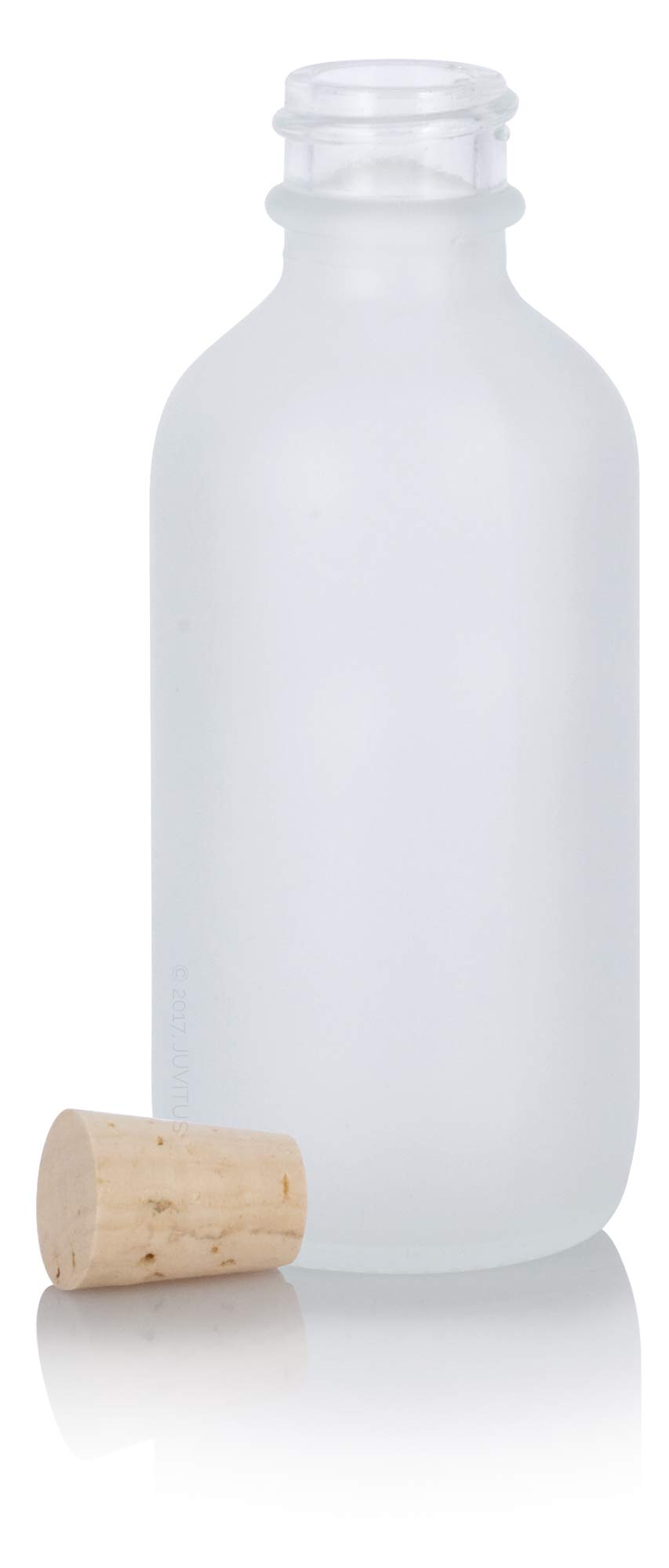 JUVITUS 12 Pack 2 oz Frosted Clear Glass Boston Round Bottles with Cork Stoppers & Funnel - Perfect for Essential Oils, DIY Crafts, and Home Brewing Storage