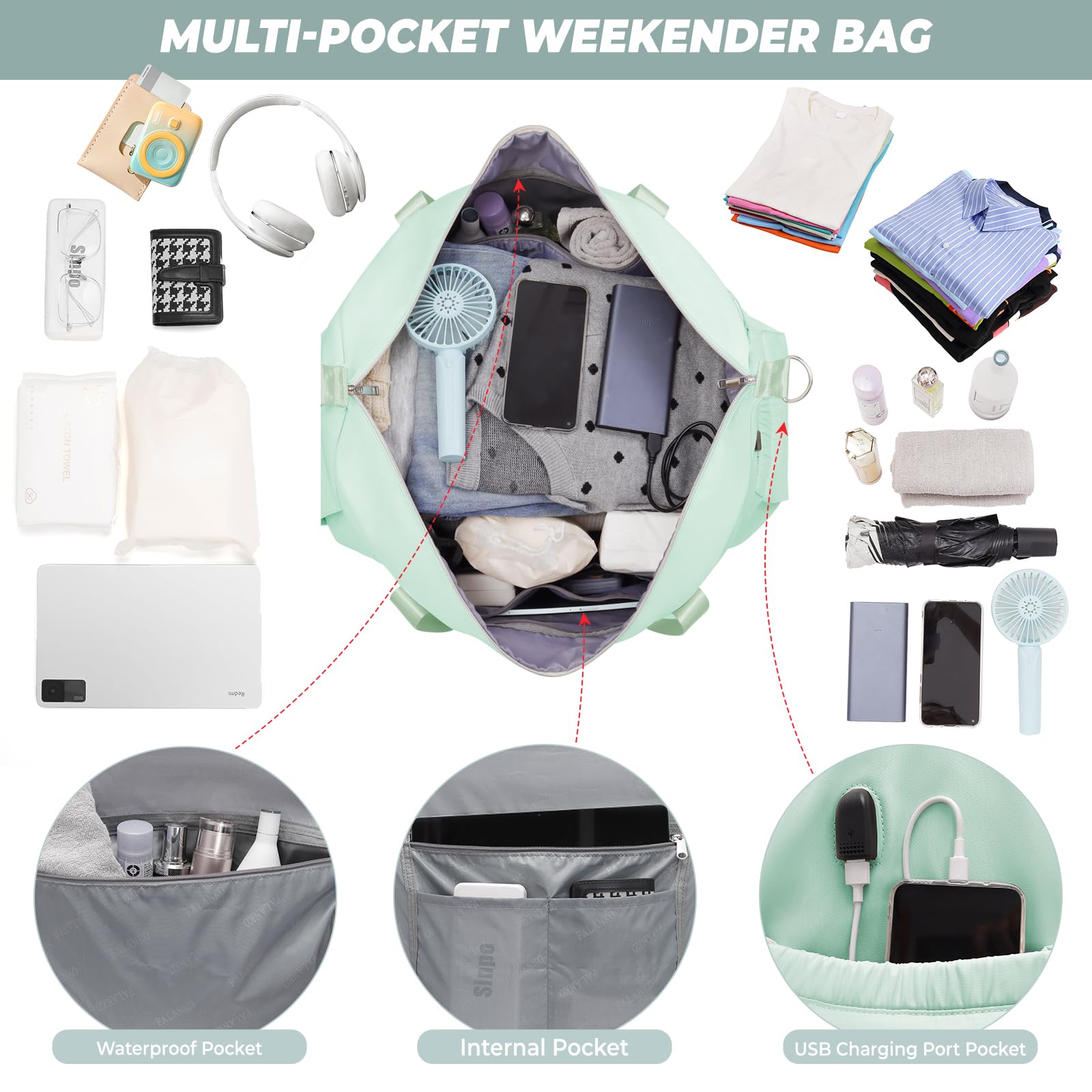 Women's Weekender Bag - 44L Large Expandable Travel Duffel with Shoe Compartment & Toiletry Set | Waterproof Wet Pocket | Overnight Backpack Carry-On Tote for Gym, Beach, Hospital & Outdoor Adventures | Perfect for Weekend Getaways, Business Trips & Vacation Travel