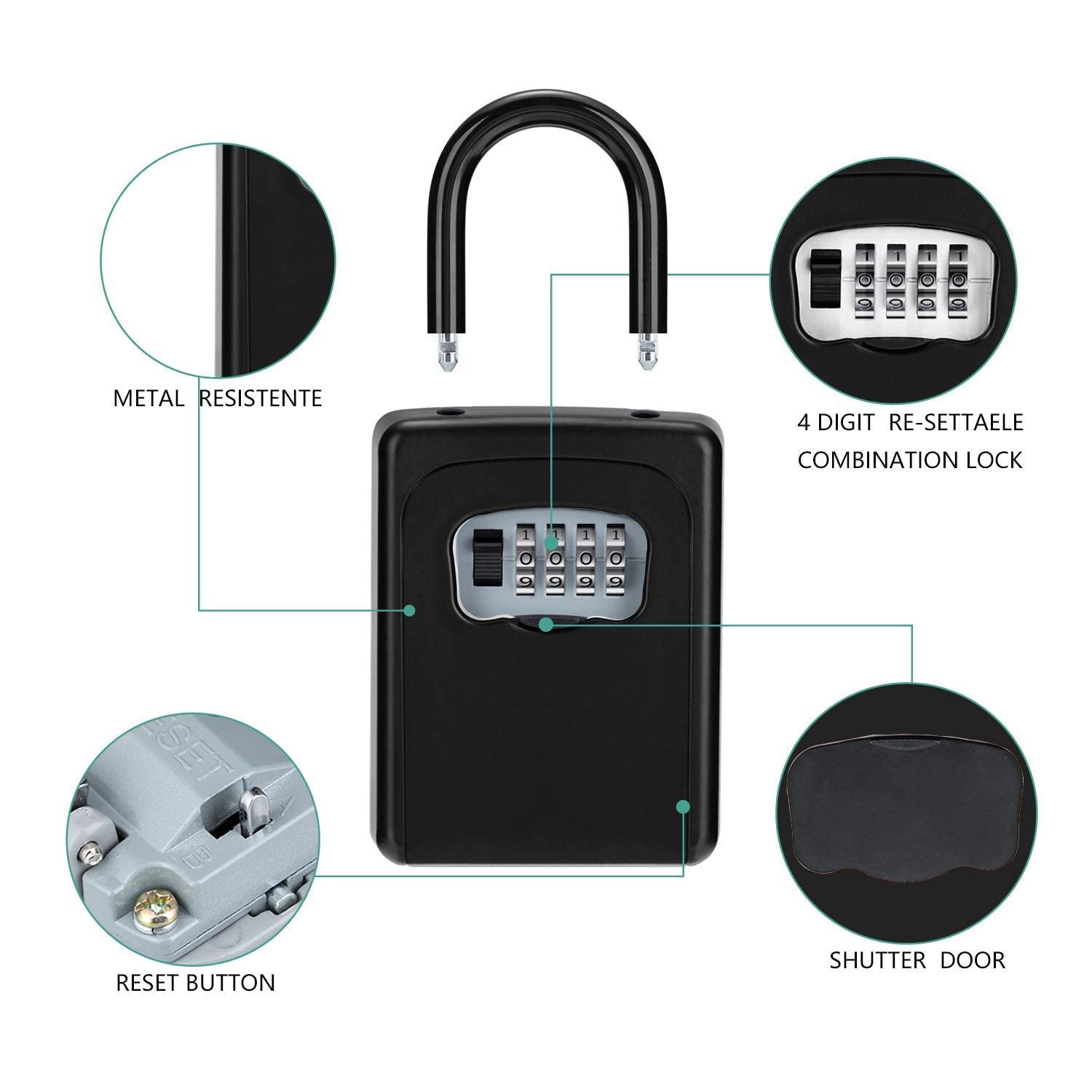 4 Digit Combination Lock Box - Secure Key Storage for Doors, Homes, Hotels & Contractors | Black & Silver | Perfect for Realtors, Vacation Rentals & Property Management