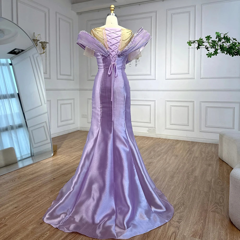 Luxury Designer Mermaid Satin Lilac Evening Dresses for Women - Formal Gowns for Prom, Wedding, Cocktail Party & Special Occasions - LA72902