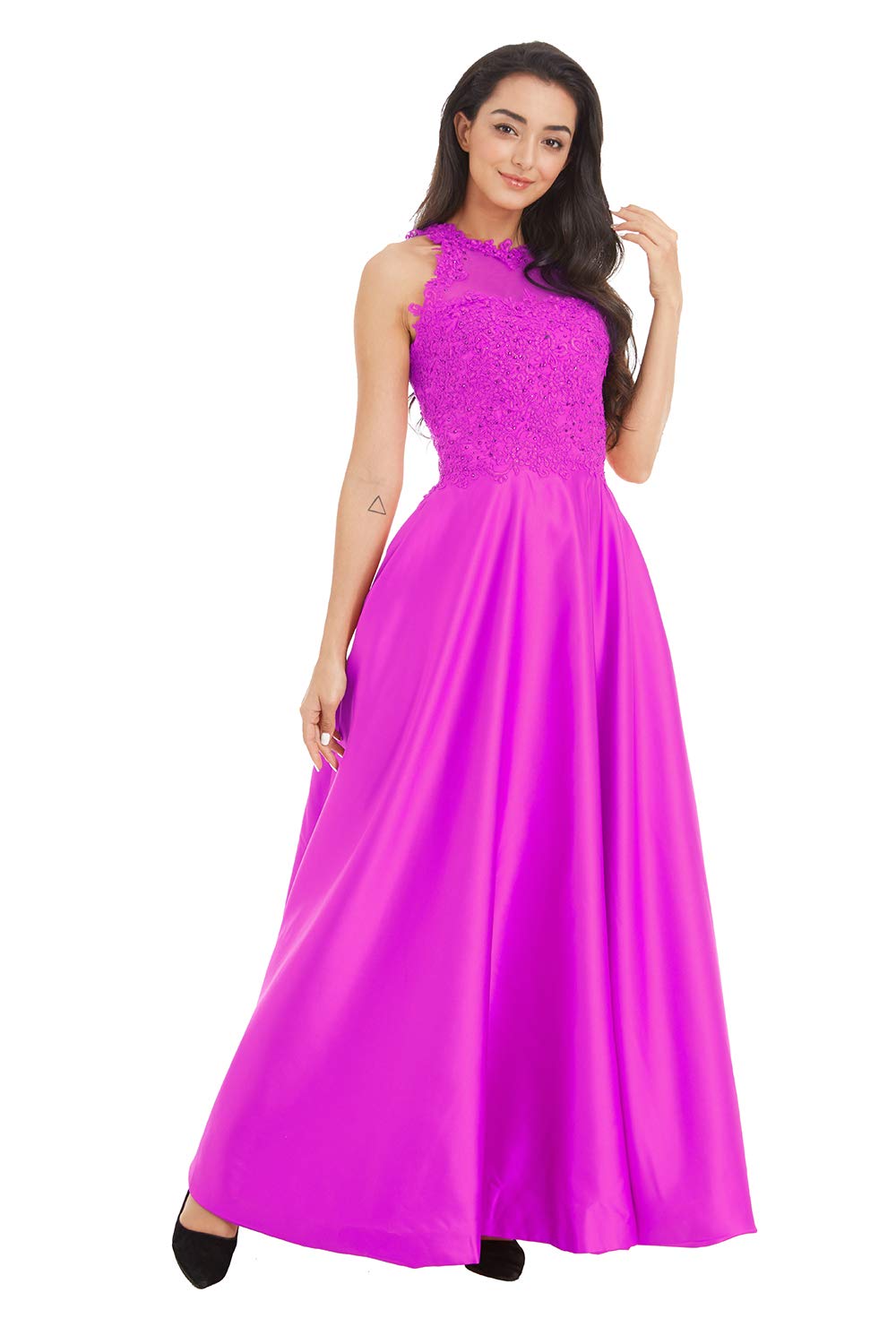 Elegant Ailidaw Women's Halter Prom Dress - Satin Ball Gown with Beaded Applique & Pockets for Formal Evening Party | Junior Homecoming, Quinceañera, Wedding Guest Dress