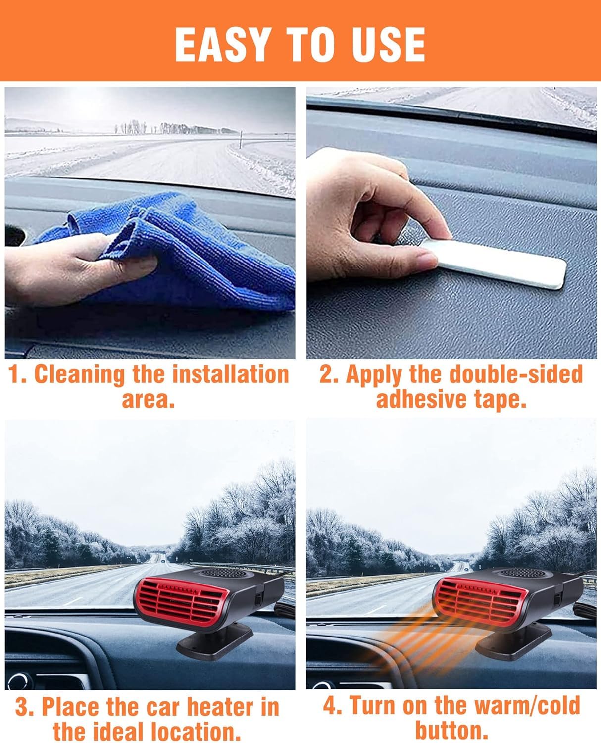 12V Portable Car Heater & Defroster - Fast Heating for Windshield & Cabin Comfort