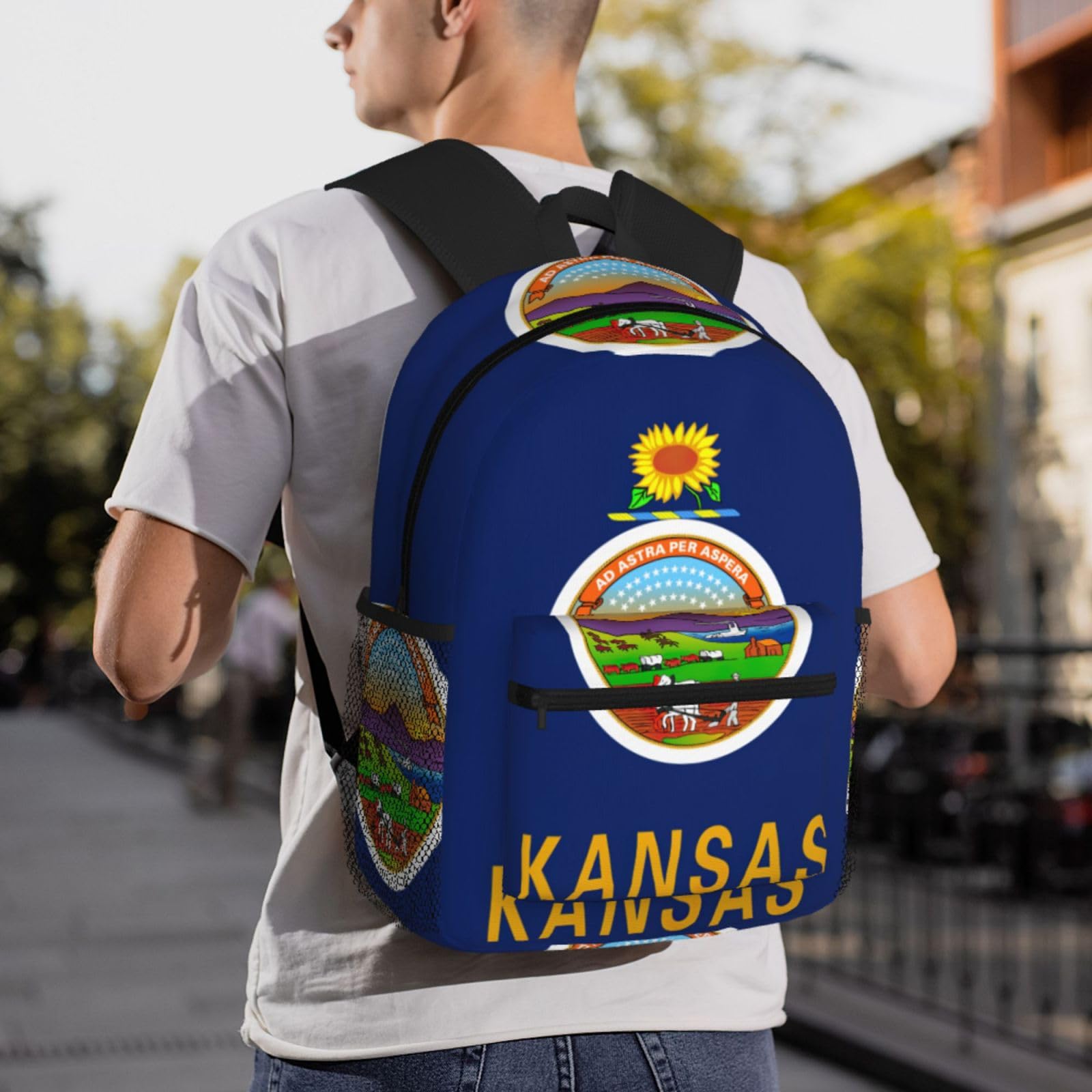 Kansas State Flag Print Casual Backpack for Women & Men - Lightweight Travel Daypack, Durable Gym Backpack, School Book Bag - Perfect for College, Hiking, Work Commute & Outdoor Adventures