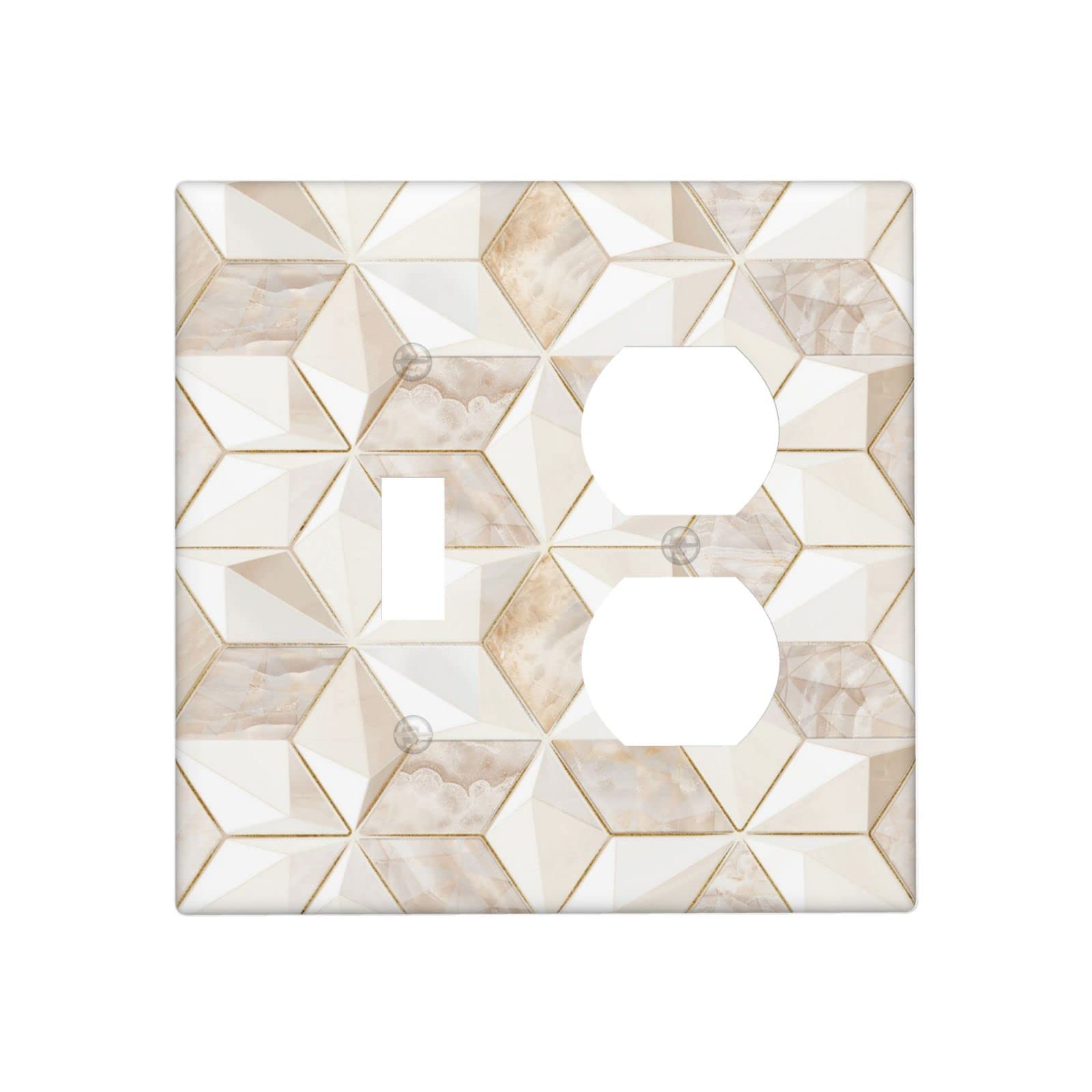White and Gold Geometric Marble Light Switch Plate Cover - Decorative Single Toggle/Outlet Wall Plate - Abstract Aesthetic Design for Home & Kitchen Decor - 4.50