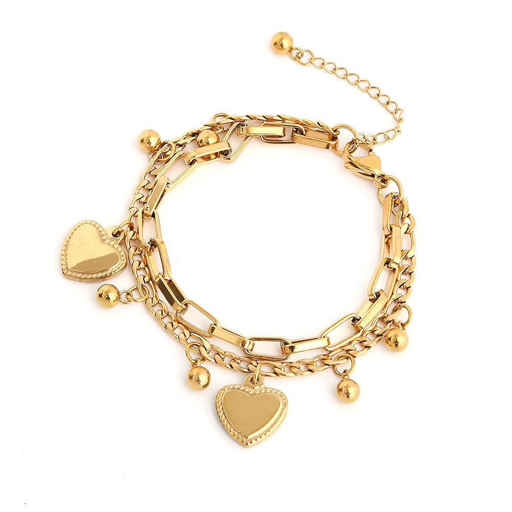 BSLVWG Multi-Layer Heart Bracelet - 18K Gold Plated Adjustable Women's Bracelet for Wedding, Anniversary, Birthday - Romantic Jewelry Gift for Her - Perfect for Date Night & Special Occasions
