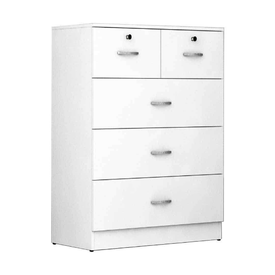 Myrton White Chest of Drawers - 5-Drawer Storage Dresser for Bedroom, Living Room & Office Organization