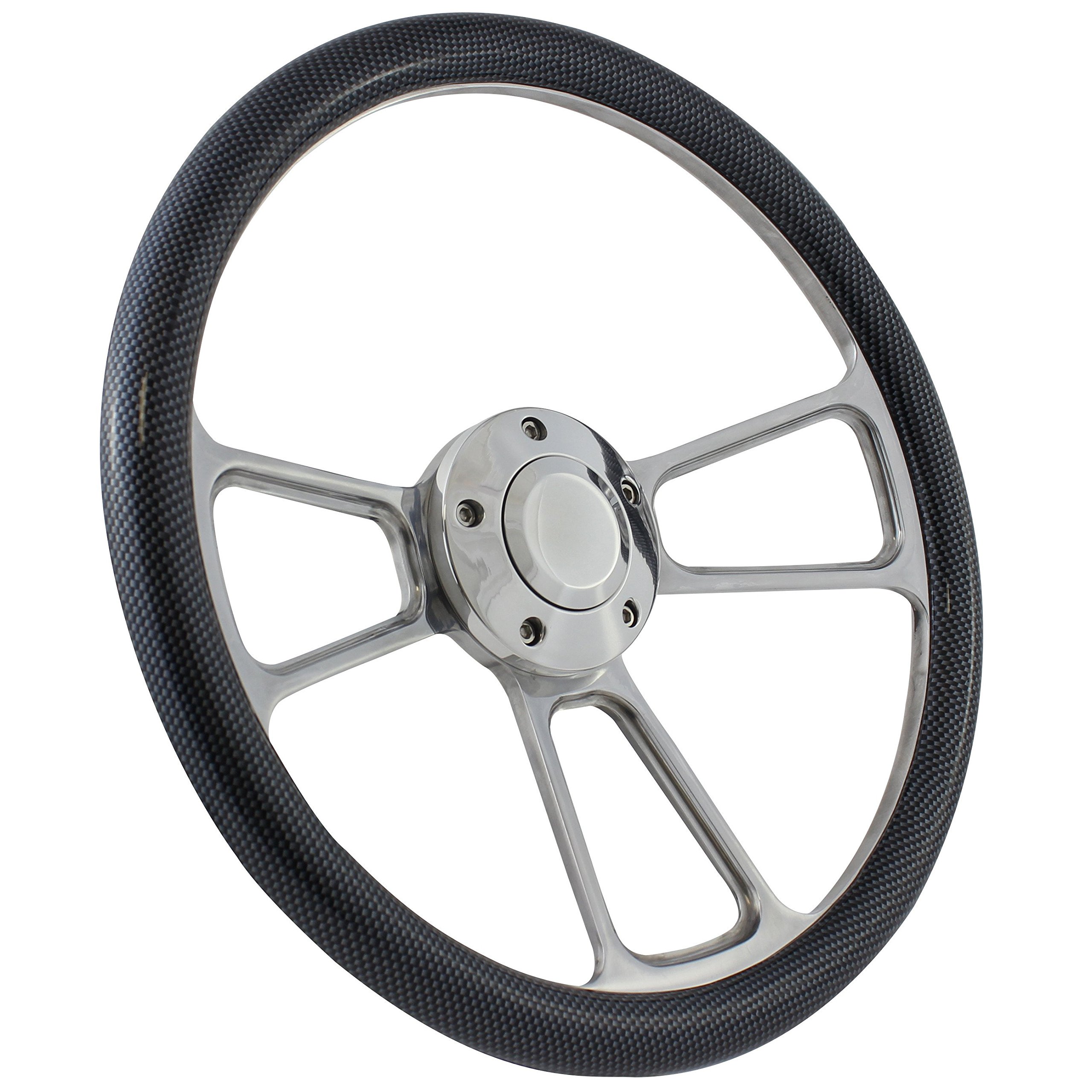 14 Inch Aluminum Boat Steering Wheel with Carbon Fiber Half Wrap - Horn Button & Installation Adapter Included | Perfect for Marine Boating, Fishing & Water Sports